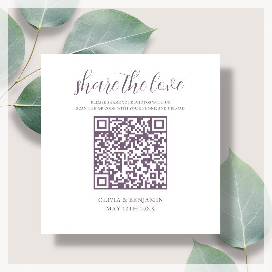 QR-code Deel de Love White Paars Enclosure Card Informatiekaartje