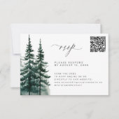 QR code dennenbomen bos bruiloft RSVP Kaartje (Voorkant)
