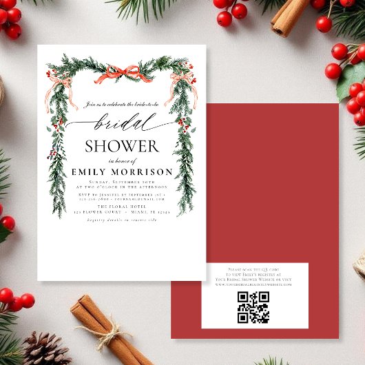 QR Code Dennenhouten Boog Kerst Bruidsfeest Kaart