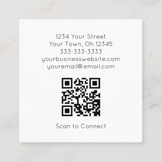 QR code Designer Naaien Buttonnen Eenvoudige Typog Vierkante Visitekaartje (Achterkant)