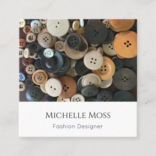 QR code Designer Naaien Buttonnen Eenvoudige Typog Vierkante Visitekaartje (Voorkant)