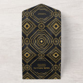 QR Code Diamant Zwart en Goud Art Deco Bruiloft All In One Uitnodiging (Buitenkant)