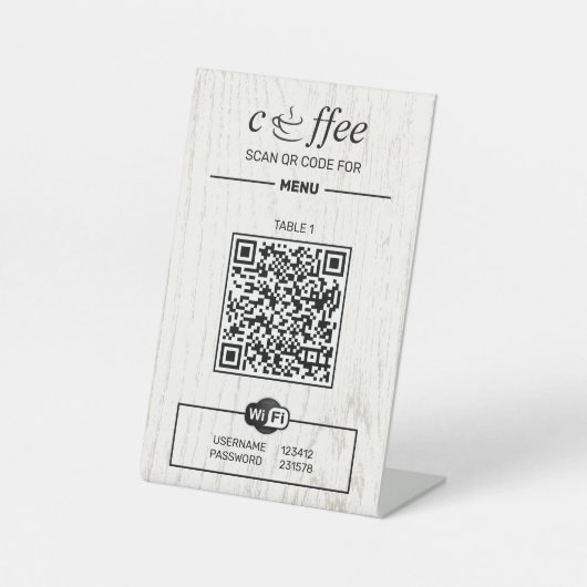 QR-code digitaal menu houten voetstuk bord Reclamebord Met Voetstuk (Voorkant)