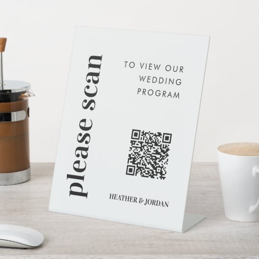 QR Code Digital Wedding Program Sign Reclamebord Met Voetstuk (Insitu)