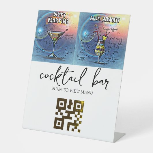 QR Code Digitale menucocktail bar Reclamebord Met Voetstuk (Voorkant)