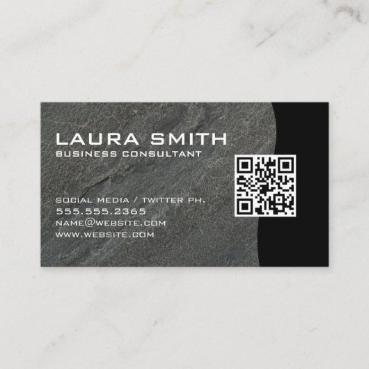 QR-code / Donkergrijze steen Visitekaartje (Voorkant)
