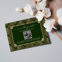 QR Code Donkergroen Goud Art Deco Bruiloft RSVP Kaartje