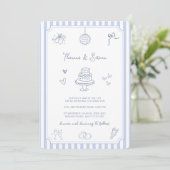 QR Code Doodle Hand Drawn French Blue Wedding Kaart (Staand voorkant)
