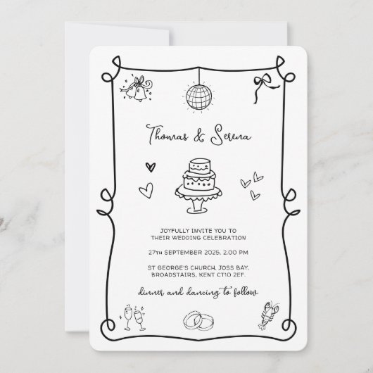 QR Code Doodle Hand getrokken grillig Kaart (Voorkant)