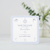 QR Code Doodle Handgetekende Franse Blauwe Huwelij Save The Date (Staand voorkant)