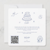 QR Code Doodle Handgetekende Franse Blauwe Huwelij Save The Date (Achterkant)