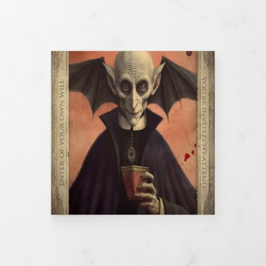 QR Code Dracula Halloween Bedrijfsevenement Drieluik Uitnodiging (Cover)