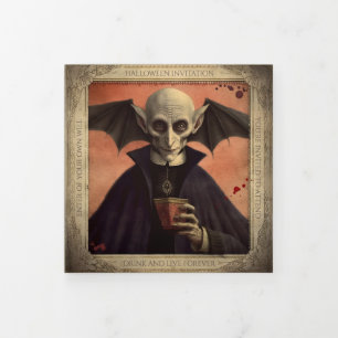 QR Code Dracula Halloween Zakelijk Evenement Drieluik Uitnodiging