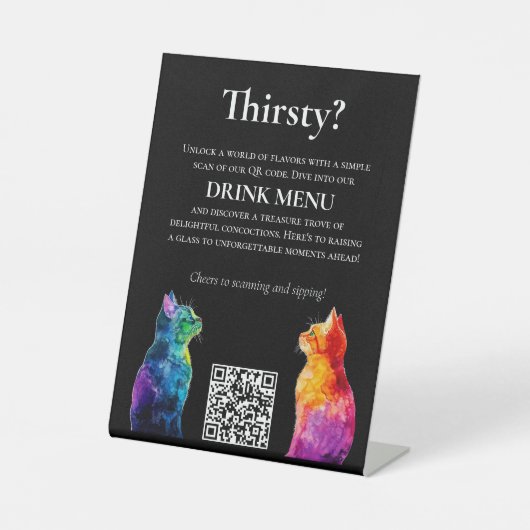 🌈 QR Code Drink Purrfectly Yours: A Rainbow Love  Reclamebord Met Voetstuk (Voorkant)