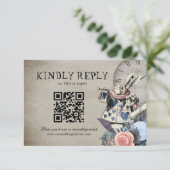 QR Code Dusty Blue Alice in Wonderland Bruiloft RSVP Kaartje (Staand voorkant)