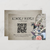 QR Code Dusty Blue Alice in Wonderland Bruiloft RSVP Kaartje (Voorkant / Achterkant)