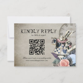 QR Code Dusty Blue Alice in Wonderland Bruiloft RSVP Kaartje
