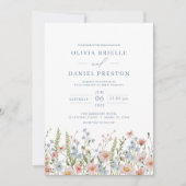 QR Code Dusty Blue Blush Pink Wildflower Wedding Kaart (Voorkant)