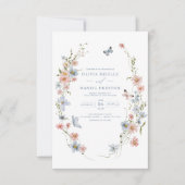 QR Code Dusty Blue Blush Pink Wildflower Wedding Kaart (Voorkant)