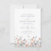 QR Code Dusty Blue Blush Pink Wildflower Wedding Kaart (Voorkant)
