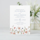 QR Code Dusty Blue Blush Pink Wildflower Wedding Kaart (Staand voorkant)