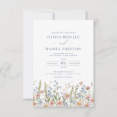 QR Code Dusty Blue Blush Pink Wildflower Wedding Kaart (Voorkant)