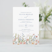 QR Code Dusty Blue Blush Pink Wildflower Wedding Kaart (Staand voorkant)