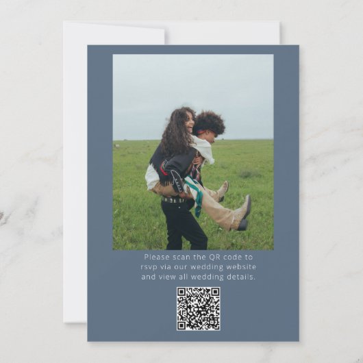QR-code Dusty Blue Bold Funky Photo Fun Wedding Kaart (Achterkant)