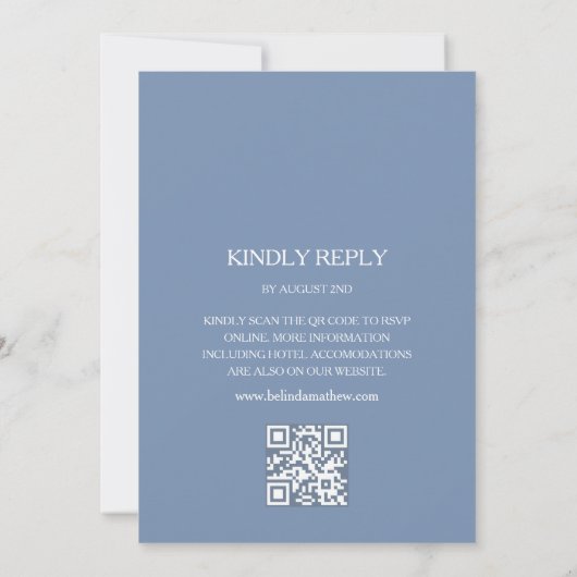 QR-code | Dusty Blue Cherry Blossom | Bruiloft Kaart (Achterkant)