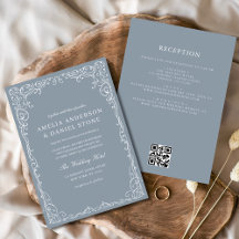 QR-code Dusty Blue Elegant Minimal Wedding