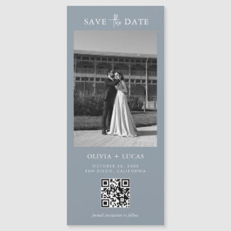 QR-code Dusty Blue Magnetic Wedding Sla de datum o