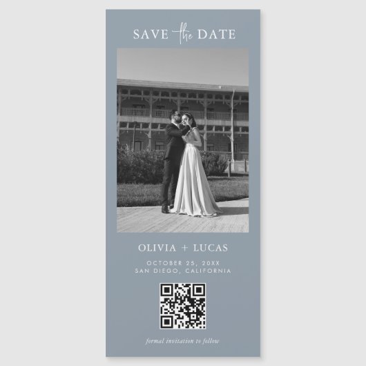 QR-code Dusty Blue Magnetic Wedding Sla de datum o (Voorkant)