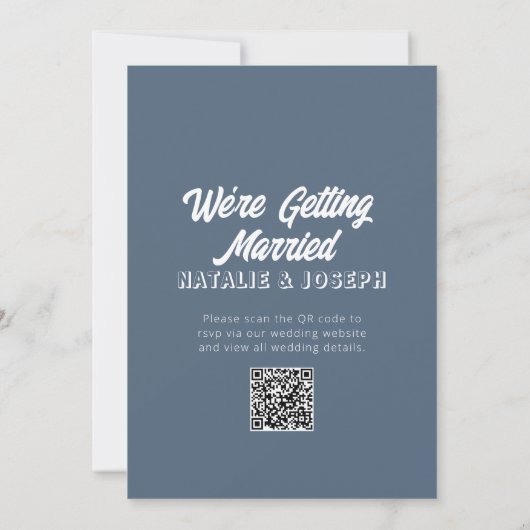 QR-code Dusty Blue Modern Fun Whimsical Wedding Kaart (Achterkant)