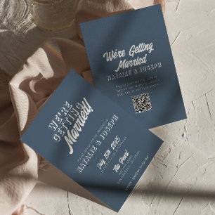 QR-code Dusty Blue Modern Fun Whimsical Wedding Kaart