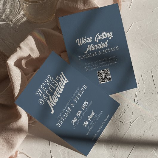 QR-code Dusty Blue Modern Fun Whimsical Wedding Kaart