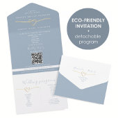 QR Code Dusty Blue Wedding All In One Uitnodiging