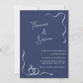 QR Code Dusty Navy Blue Wavy Hand getrokken ringen Kaart (Voorkant)