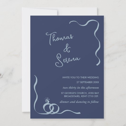 QR Code Dusty Navy Blue Wavy Hand getrokken ringen Kaart (Voorkant)