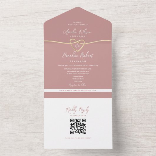 QR Code Dusty Roos Wedding All In One Uitnodiging (Binnen)