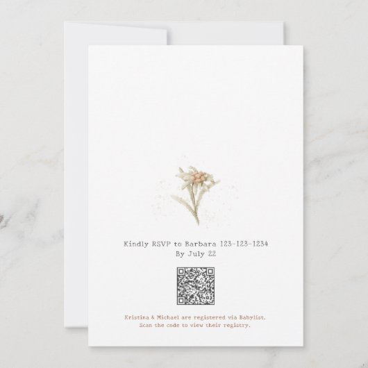 QR Code Edelweiss Alpine Flower Baby shower Kaart (Achterkant)