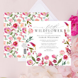 QR Code Een beetje Wildflower Roze Waterverf Douch Kaart