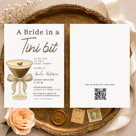 QR Code Een Bruid in een Tini Bit Bruiloftsfeest Kaart