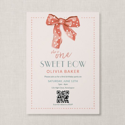 QR Code Eén Zoete Strik Pink Coquette Eerste Verja Kaart