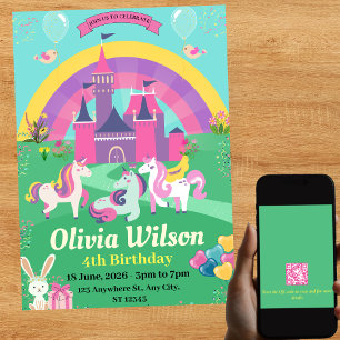 QR Code Eenhoorns Rainbow Magic Verjaardag uitnodi Kaart