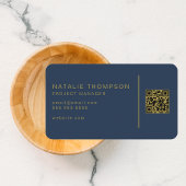QR Code Eenvoudig Elegant Classy Navy Blauw en Gou Visitekaartje