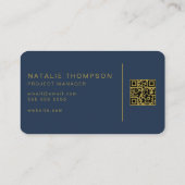 QR Code Eenvoudig Elegant Classy Navy Blauw en Gou Visitekaartje (Achterkant)