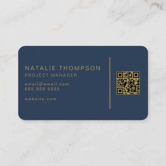 QR Code Eenvoudig Elegant Classy Navy Blauw en Gou Visitekaartje (Achterkant)