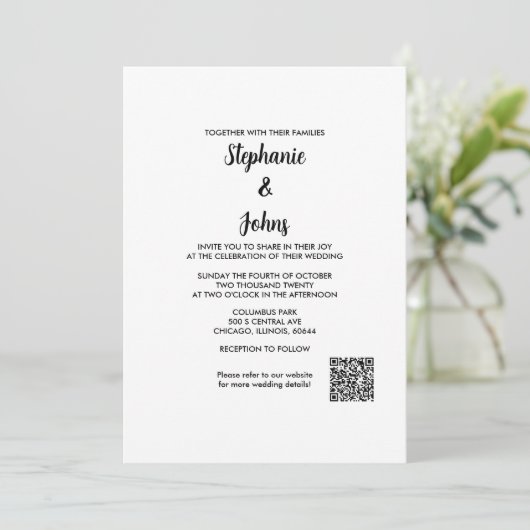 QR Code Eenvoudig Elegant Script Classic 2024 Brui Kaart (Staand voorkant)