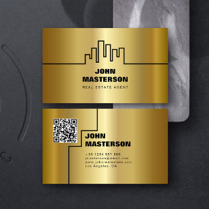 QR Code Eenvoudig Goud & Zwart Vastgoedmakelaar Visitekaartje