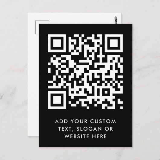 QR-code | Eenvoudig Jouw tekst Black Modern Briefkaart (Voorkant / Achterkant)